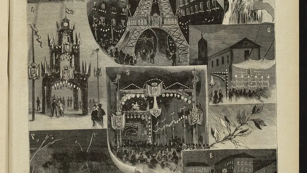 «La Verbena de San Lorenzo de 1889», obra de Primitivo Carcedo publicada el 30 de agosto de ese año en La Ilustración Nacional.