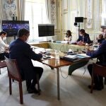 El presidente de Francia, Emmanuel Macron, en la reunión telemática con el resto del G-7