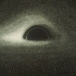 Primera imagen de un agujero negro simulada por el investigador del CNRS J. P. Luminet en 1979