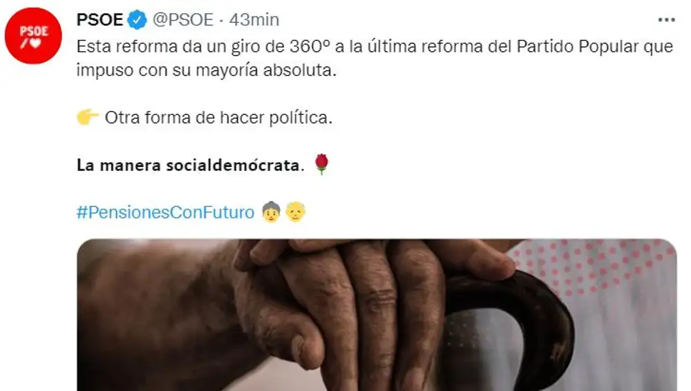 Tuit eliminado por el PSOE en redes, tras meter la pata
