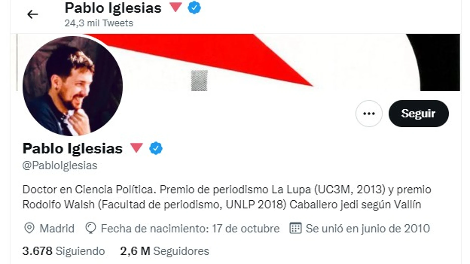 Perfil de Twitter de Pablo Iglesias