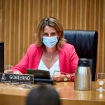 La ministra de Transición Ecológica y Reto Demográfico, Teresa Ribera, hoy en el Congreso