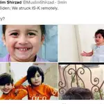 Uno de los tweets publicados. Los niños pudieron morir por el efecto de los explosivos que llevaba el coche bomba del Estado Islámico