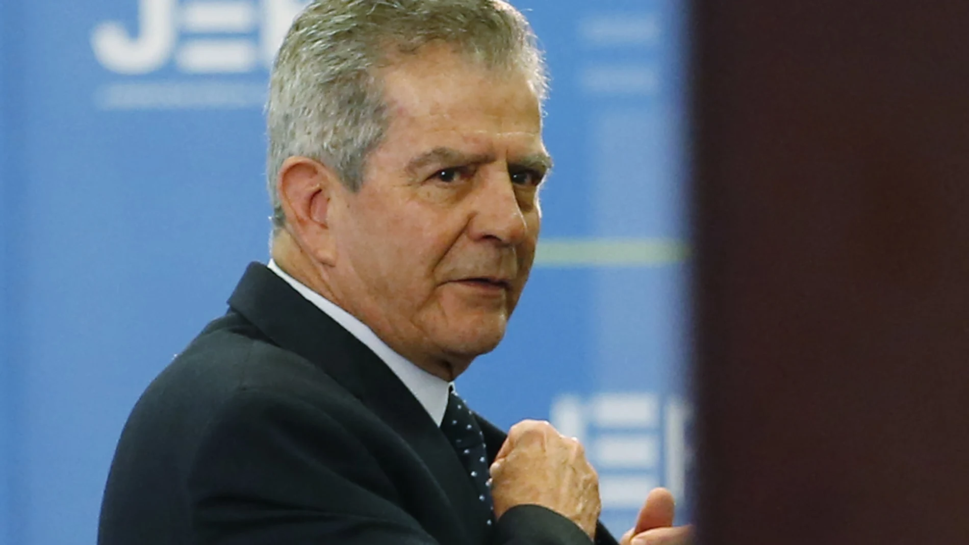 FILE - In this Oct. 17, 2018 file photo, former Army General Mario Montoya arrives to testify before a peace tribunal investigating his role in extrajudicial killings of civilians during Colombia's long, armed conflict in Bogota, Colombia. Bogota’s Superior Tribunal ruled Monday, August 30, 2021, that Montoya is not under the jurisdiction of ordinary courts because he is cooperating with a special tribunal created by the 2016 peace deal between the government and the now disbanded Revolutionary Armed Forces of Colombia and has refused to allow a trial for the retired general accused of offering incentives that led soldiers to murder 104 civilians and pass them off as guerrilla fighters killed in combat during Colombia’s long civil conflict. (AP Photo/Fernando Vergara)