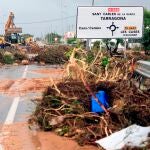 La localidad de Alcanar (Tarragona), una de las que este miércoles ha sufrido las peores inundaciones, ha recibido una tromba de agua de 232,4 litros por metro cuadrado (m²) hasta las 14:00 horas, de los que 77,7 litros han caído en solo 30 minutos, con intensidades de hasta 4 litros por minuto. EFE/ Domenech Castelló