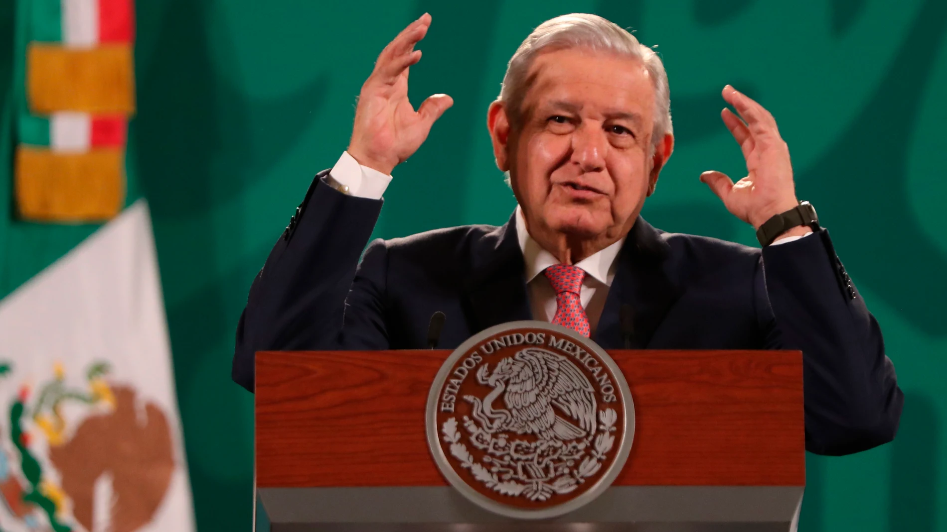 El presidente mexicano, Andrés Manuel López Obrador, durante una rueda de prensa en el Palacio Nacional, en Ciudad de México