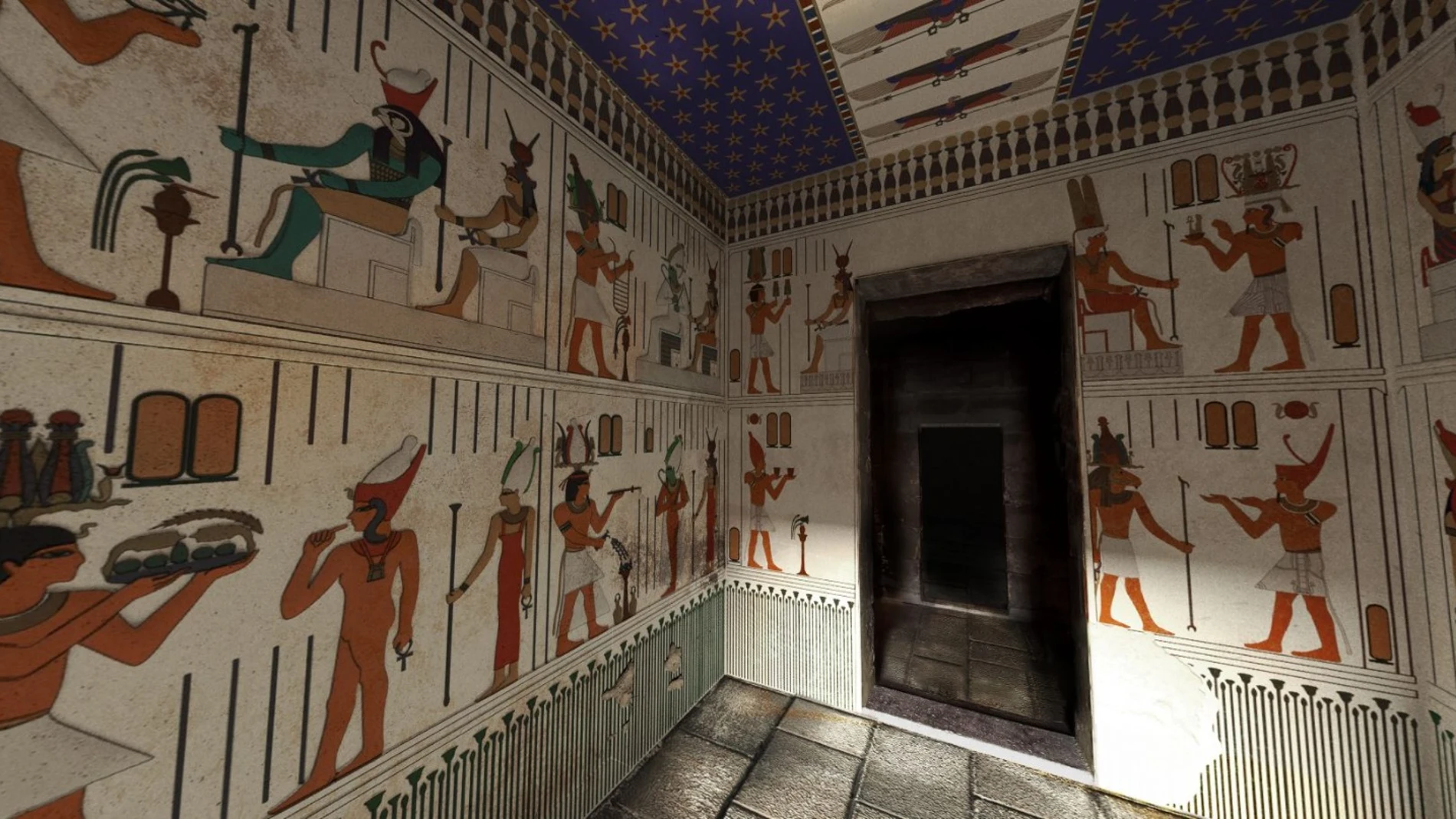La capilla de Adijalamani, centro arquitectónico de este santuario egipcio, con los colores originales