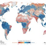 Los colores de este mapa representan la probabilidad de que un curso de agua sea permanente: el color azul significa “seguro que tiene agua todo el año” y el color rojo, “seguro que se seca al menos un día al año”. Los colores intermedios representan cuencas y cauces con más incertidumbre.