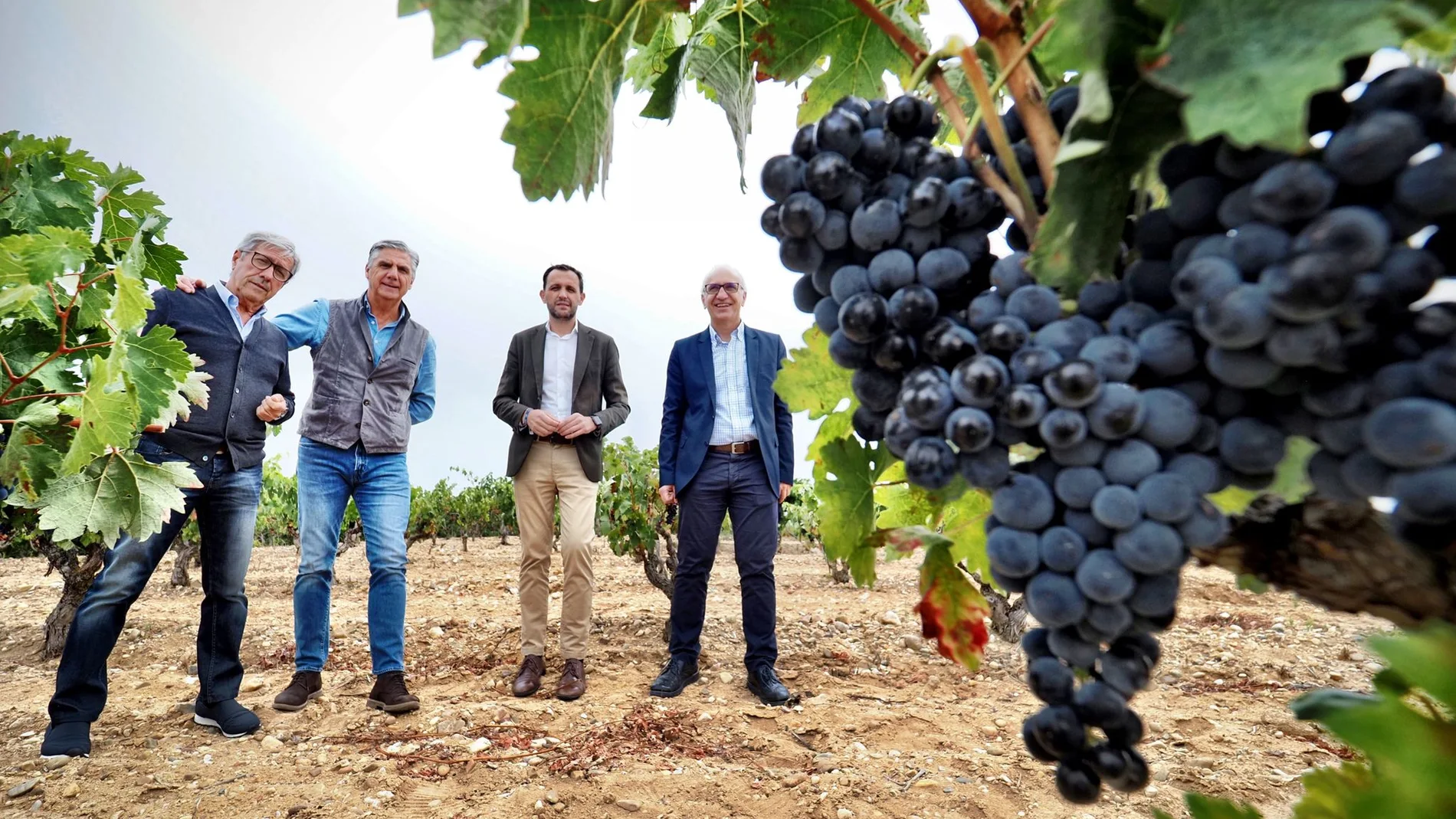 El presidente de la Diputación de Valladolid, Conrado Íscar, junto a los socios de la Bodega Tr3smano