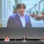 El expresidente de la Generalitat Carles Puigdemont en un acto telemático el pasado día 9