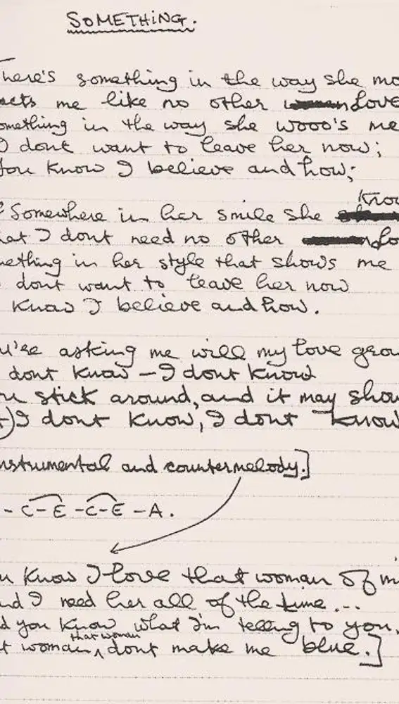 El manuscrito de George Harrison de la canción &quot;Something&quot;