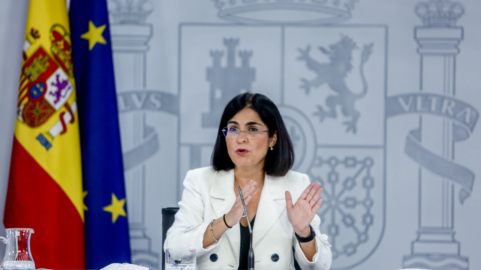 La ministra de Sanidad, Carolina Darias, durante una rueda de prensa posterior a la reunión del Consejo Interterritorial