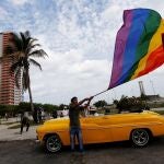 FILE PHOTO: Participant waves a rainbow flag during the annual March against Homophobia and Transphobia in Havana, Cuba May 13, 2017. REUTERS/Stringer/File Photo