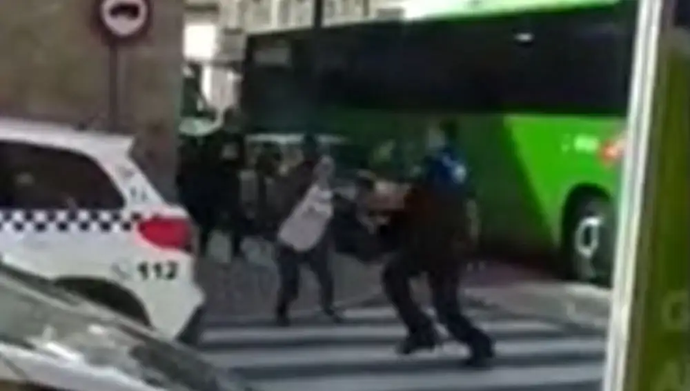 Noelia de Mingo atacando a un policía