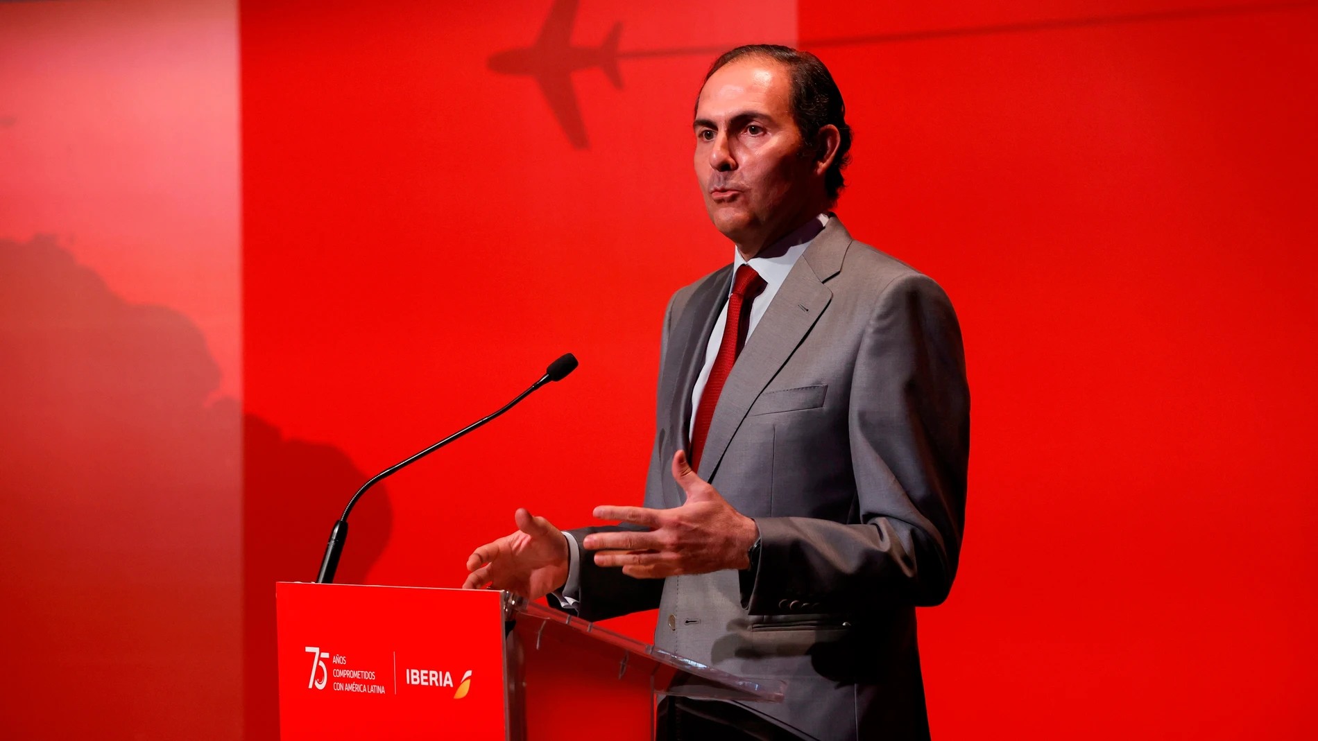 El presidente de Iberia, Javier Sánchez-Prieto, durante el acto del 75 aniversario de los vuelos de Iberia a Latinoamerica