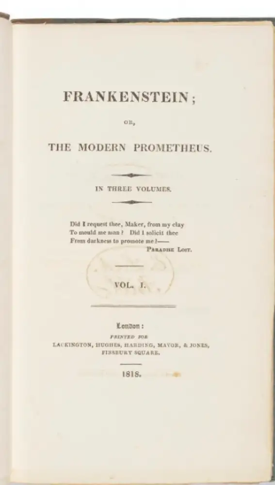 Primera página de la edición subastada de &quot;Frankenstein&quot;, de Mary Shelley