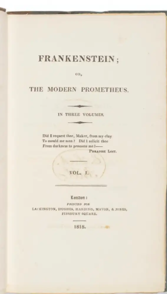Primera página de la edición subastada de "Frankenstein", de Mary Shelley