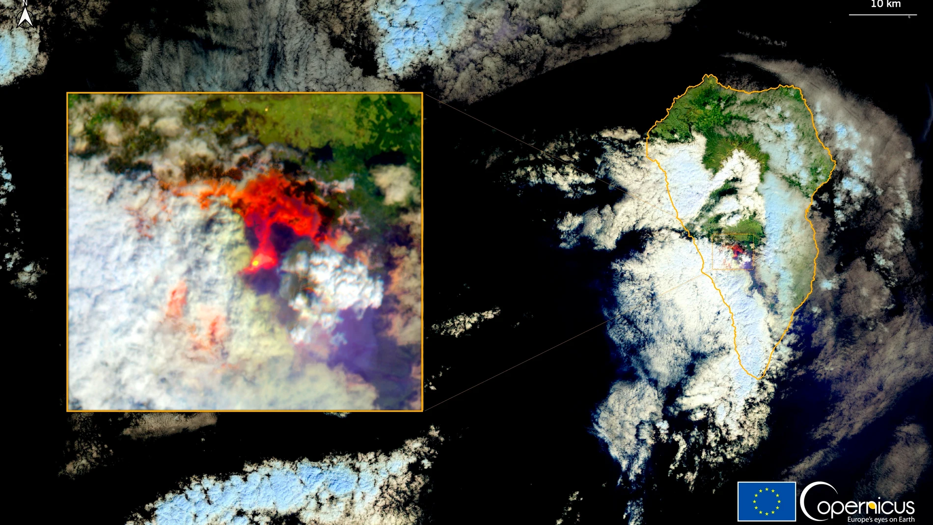 Imagen tomada por el satélite Copernicus del volcán de Las Palmas