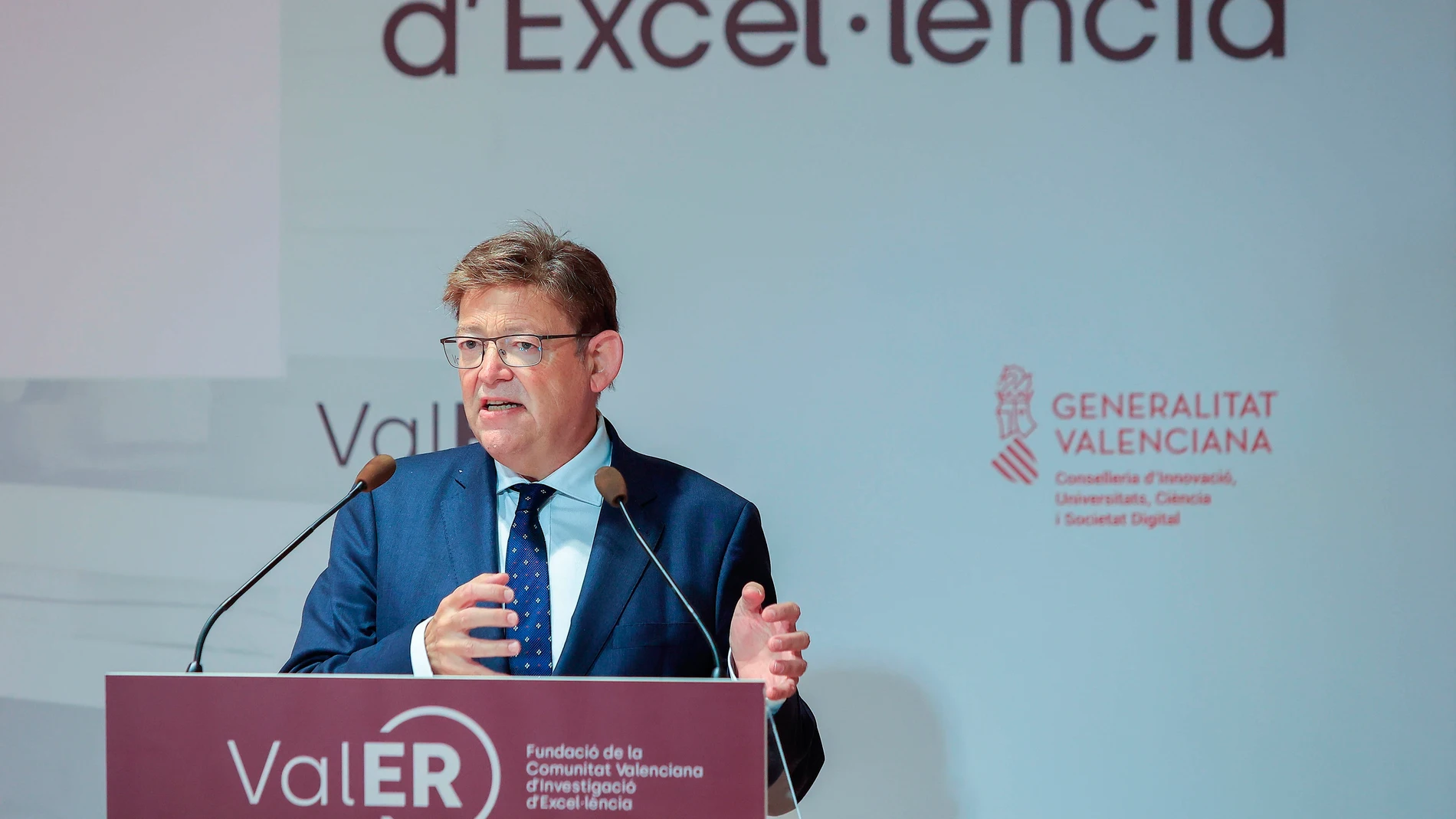 El Presidente de la Generalitat Valenciana, Ximo Puig, durante la presentación de VALER, Fundació de la Comunitat Valenciana d'Investigació d'Excel·lencia. EFE/Doménech Castelló