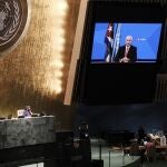 The President of Cuba, Miguel Mario DÃ­az-Canel BermÃºdez speaks via video link at the 76th Session of the U.N. General Assembly at United Nations headquarters in New York, on Thursday, Sept. 23, 2021. (Spencer Platt/Pool Photo via AP)