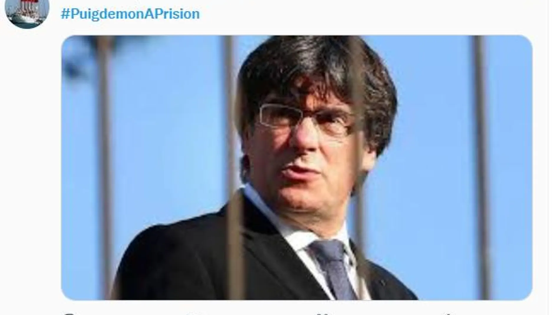 Uno de los tuits celebrando la detención de Puigdemont
