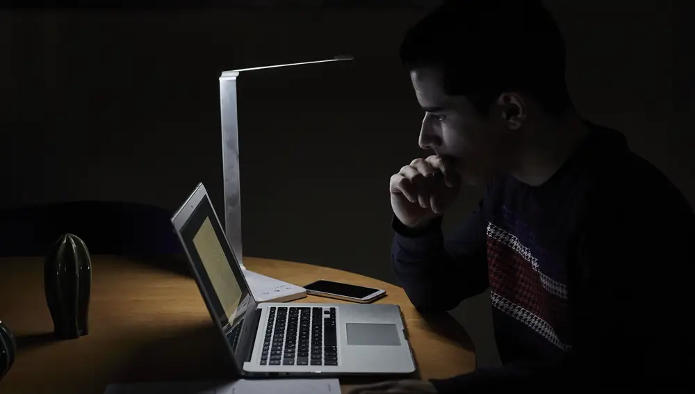 Un estudiante utiliza el ordenador para realizar tareas en casa