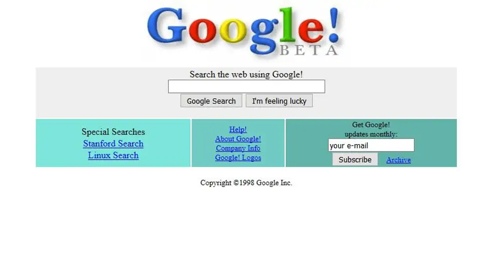 Así era el buscador de Google en 1998.