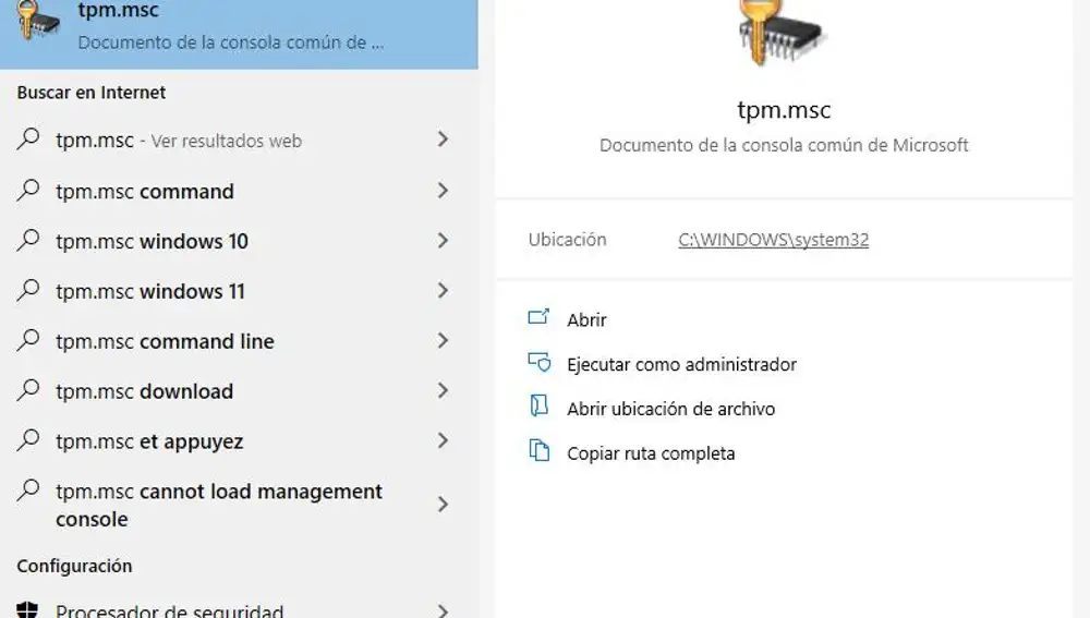 Así se accede al Administrador del TPM en Windows.