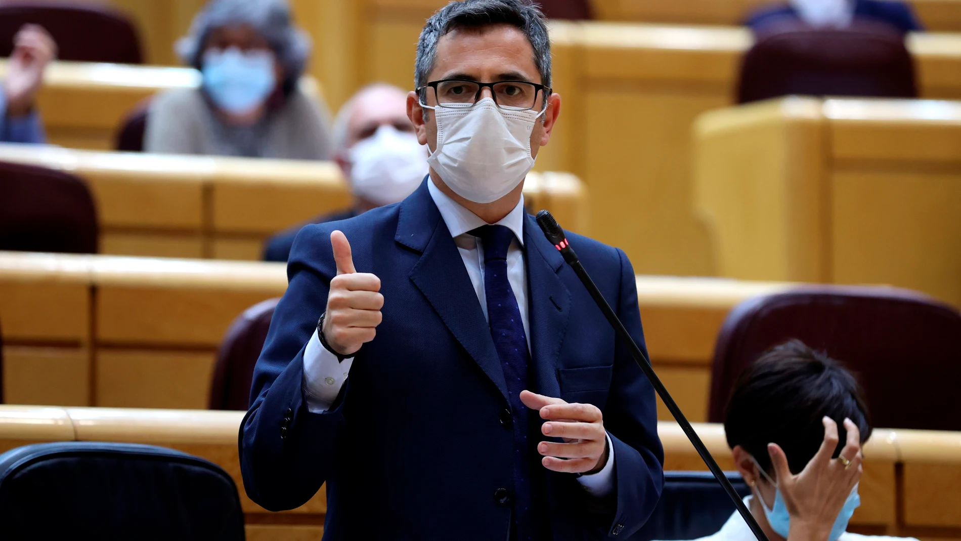 El ministro de la Presidencia, Relaciones con las Cortes y Memoria Democrática, Félix Bolaño, durante una sesión de control en el pleno del Senado este martes en Madrid.
