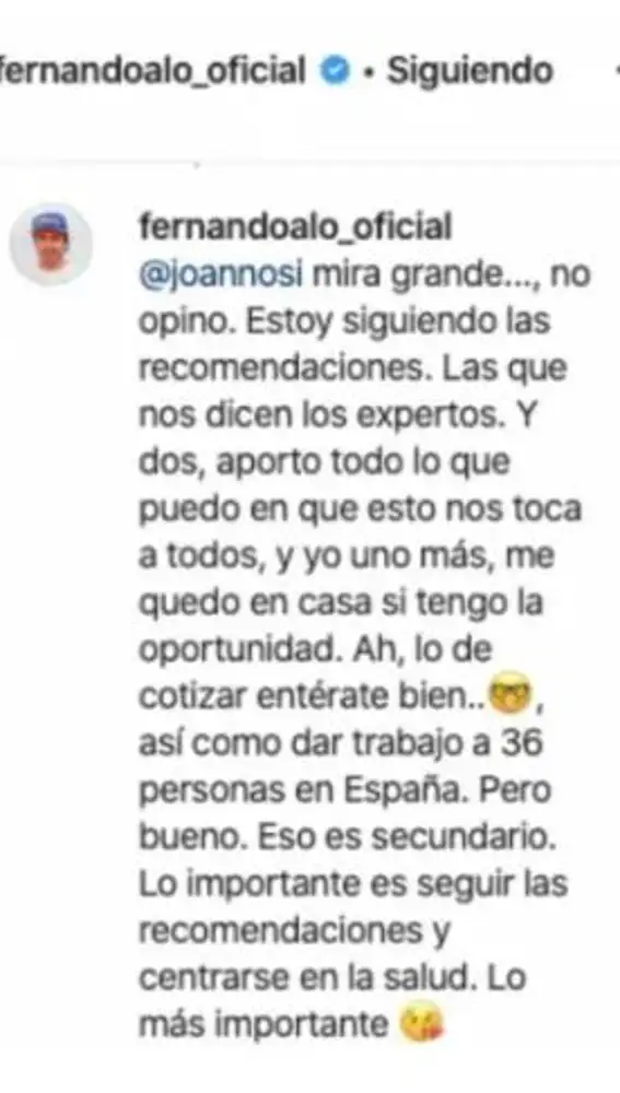 La defensa de Alonso en redes sociales