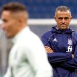 Luis Enrique, en el entrenamiento de España en San Siro