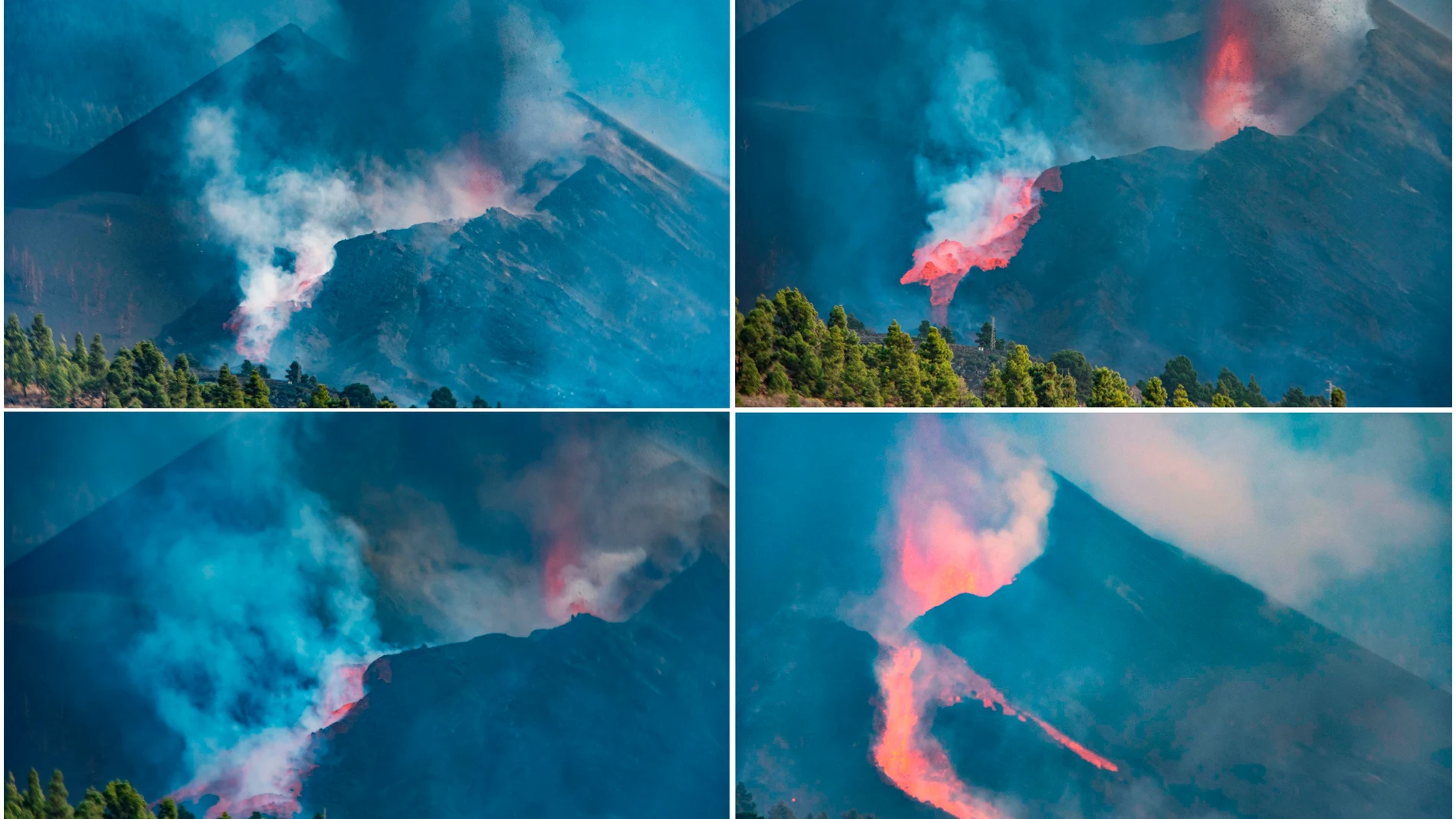 Secuencia de fotografías del derrumbe que sufrió el flanco norte del volcán de Cumbre Vieja, en la tarde de ayer sábado