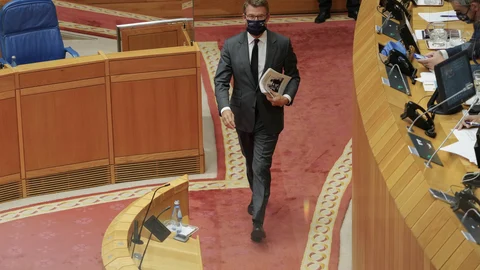 El presidente de la Xunta de Galicia, Alberto Núñez Feijóo, durante el debate del Estado de la Autonomía de Galicia, en el Parlamento gallego