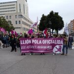 Miembros del colectivo ciudadano por la región Leonesa en la manifestación por las calles de Oviedo en defensa de la oficialidad de la lengua asturleonesa