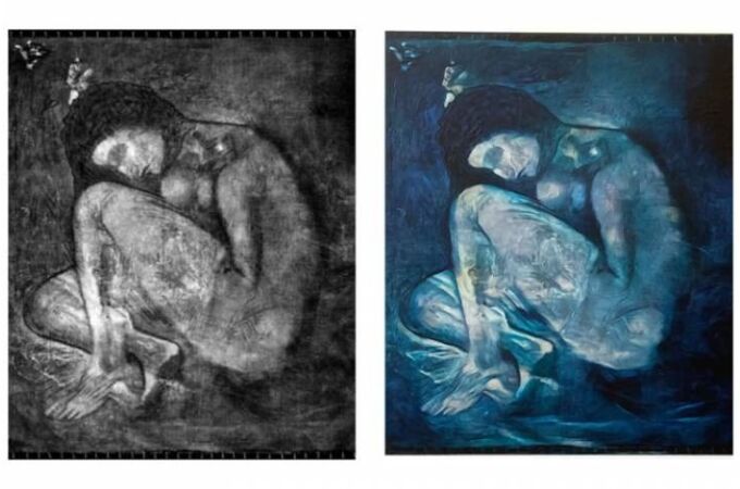 La mujer desnuda que se ha encontrado bajo la pintura de Picasso "La comida del ciego"