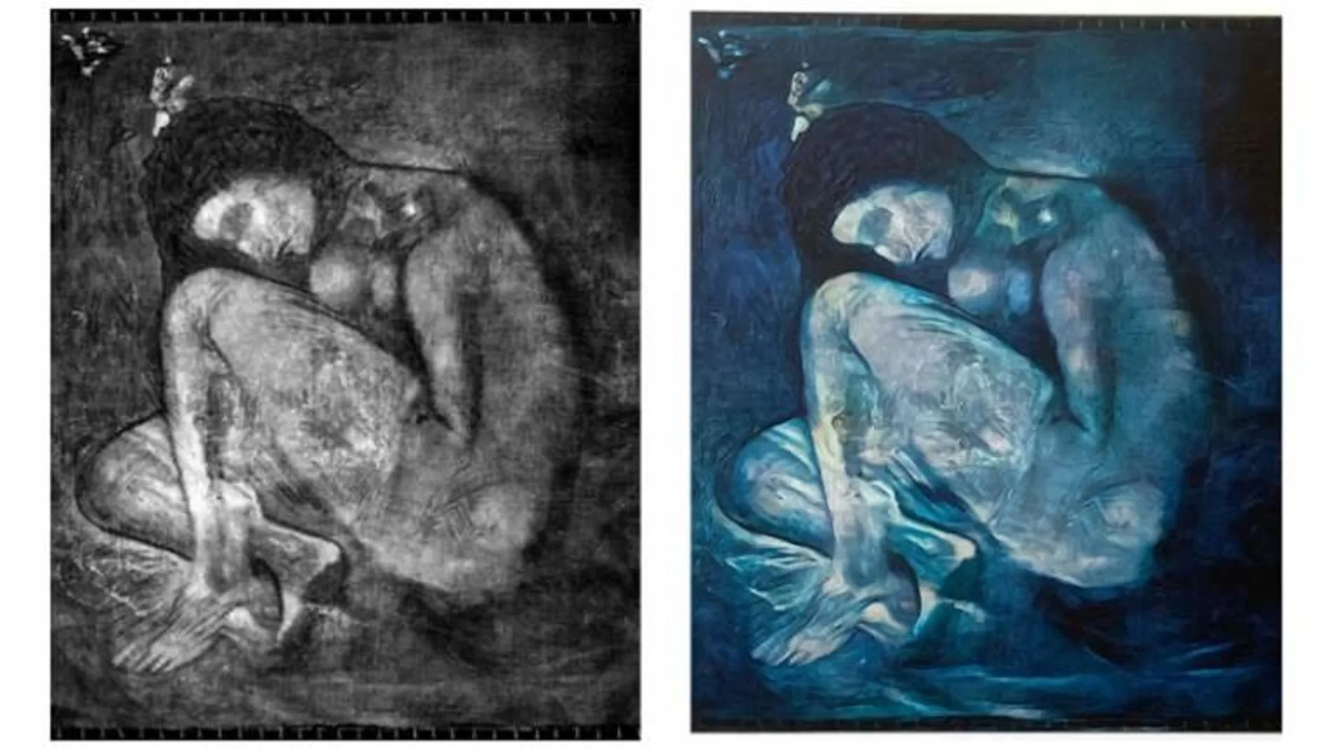 La mujer desnuda que se ha encontrado bajo la pintura de Picasso "La comida del ciego"
