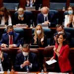 La presidenta de la Comunidad de Madrid, Isabel Díaz Ayuso, durante el pleno de la Asamblea de la Comunidad de Madrid este jueves