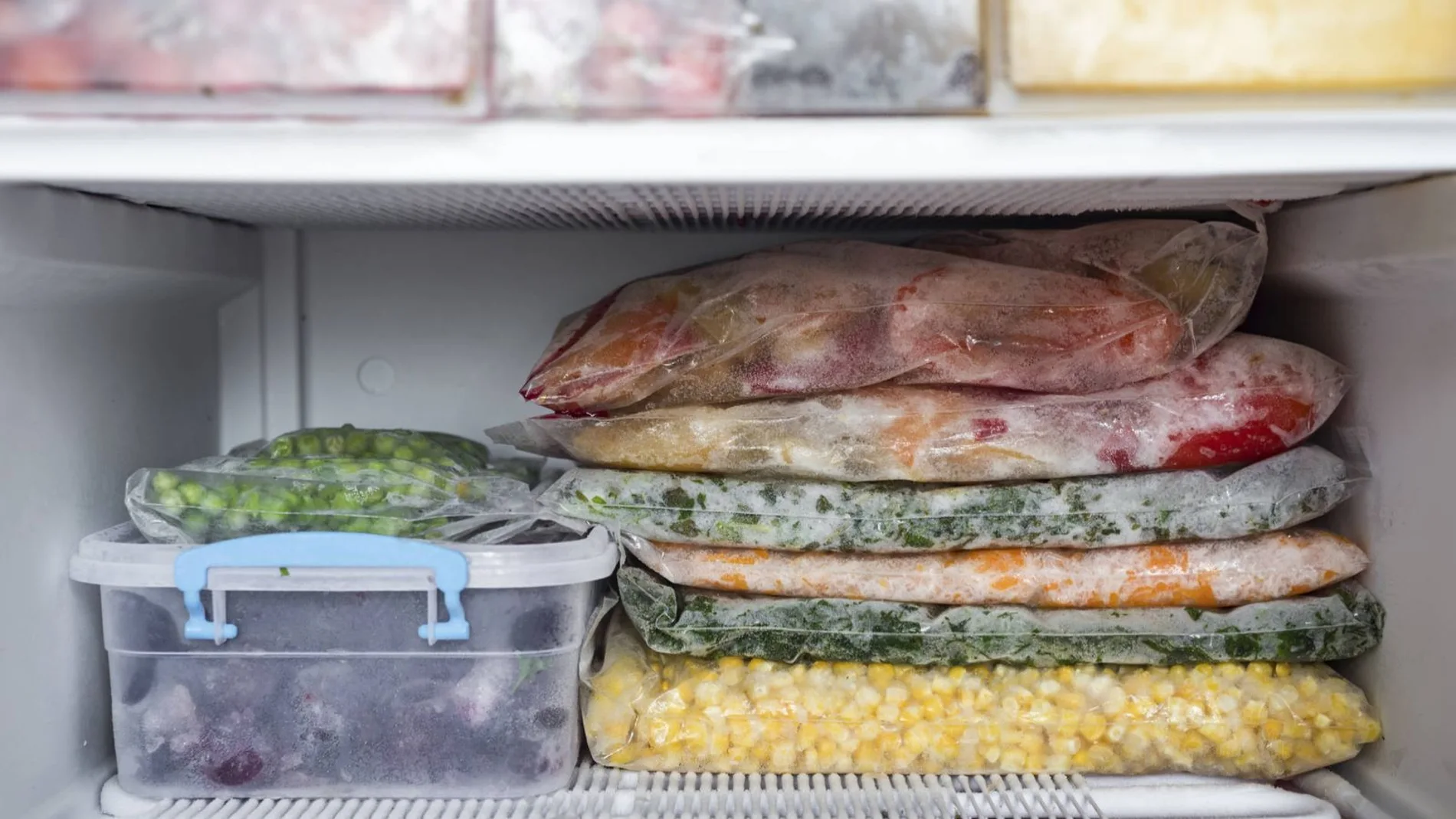 Un congelador con varios productos en su interior