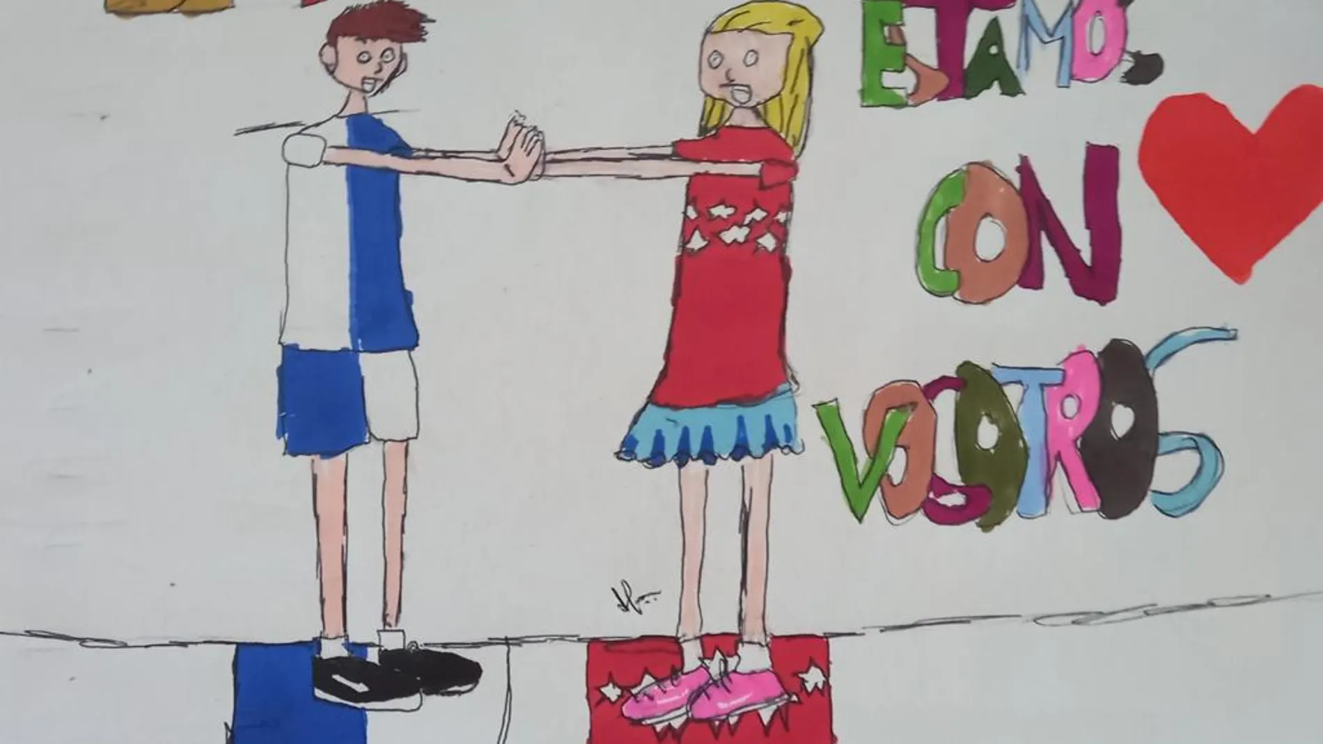 «De Madrid a La Palma: estamos con vosotros», dice uno de los dibujos
