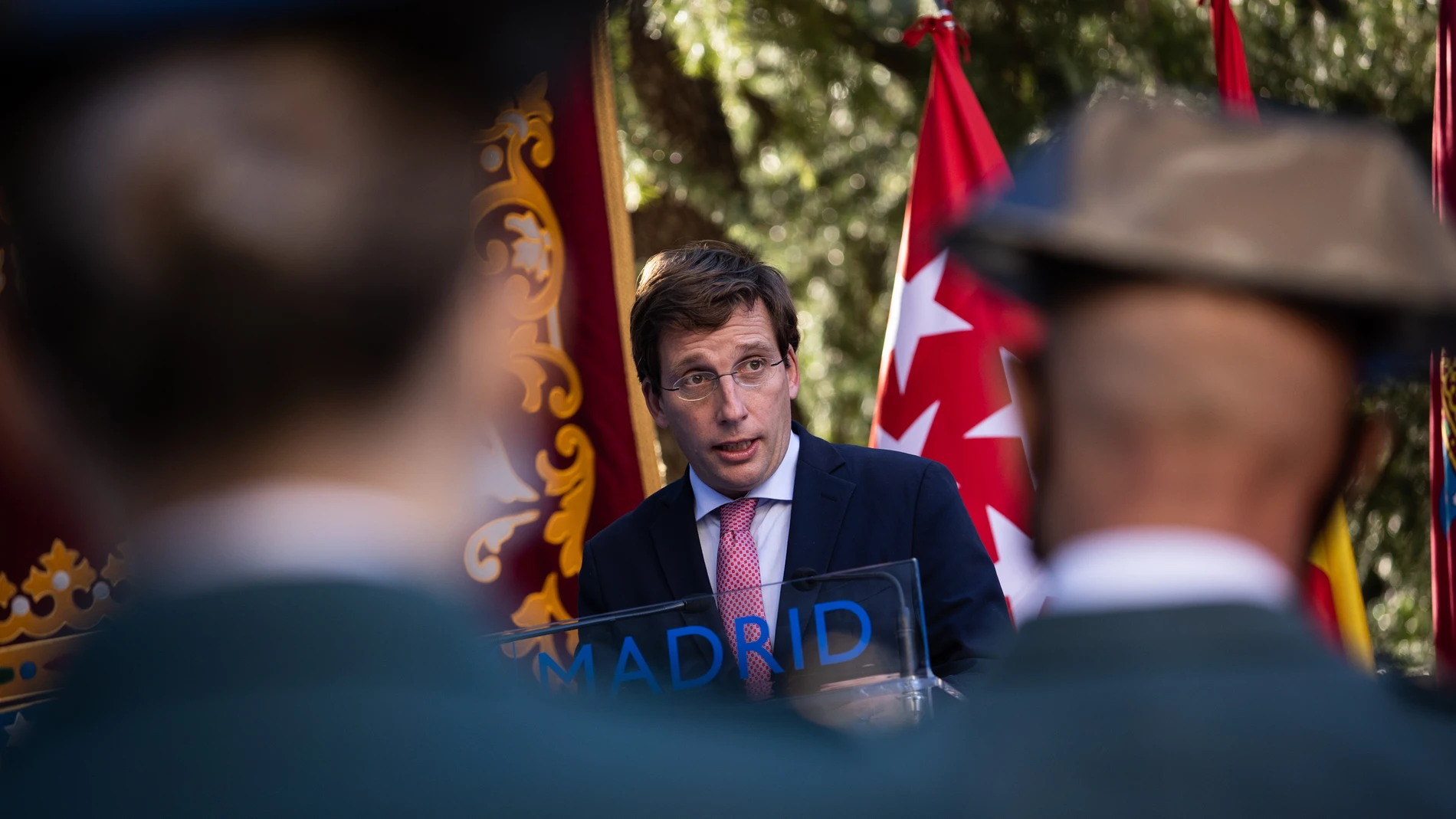 El alcalde de Madrid, José Luis Martínez-Almeida, en el acto de inauguración de los jardines de los Huérfanos de la Guardia Civil