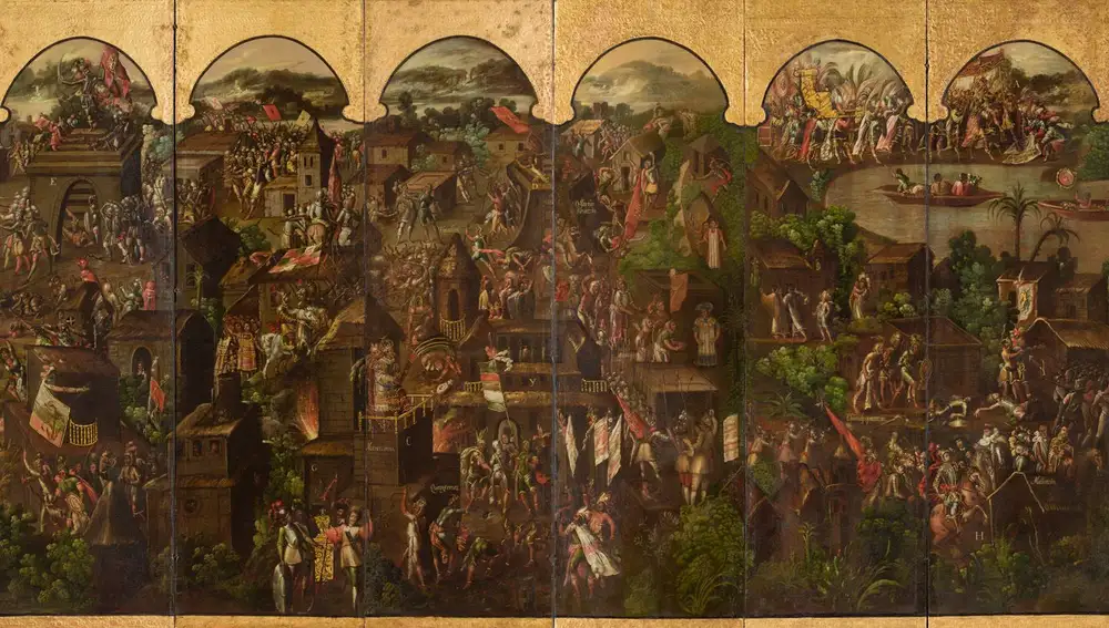 «Biombo de la Conquista de México y La muy noble y leal ciudad de México», del siglo XVII