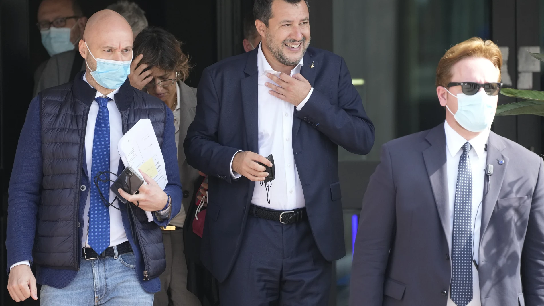 El líder de la Liga, Matteo Salvini, tras comparecer en la corte de Palermo