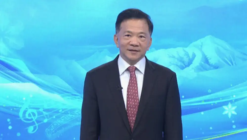 Shen Haixiong, viceministro del Departamento de Publicidad del Comité Central del PCCh y presidente del Grupo de Medios de China (CMG), hablando en el concierto para celebrar la cuenta atrás de 100 días para Pekín 2022.
