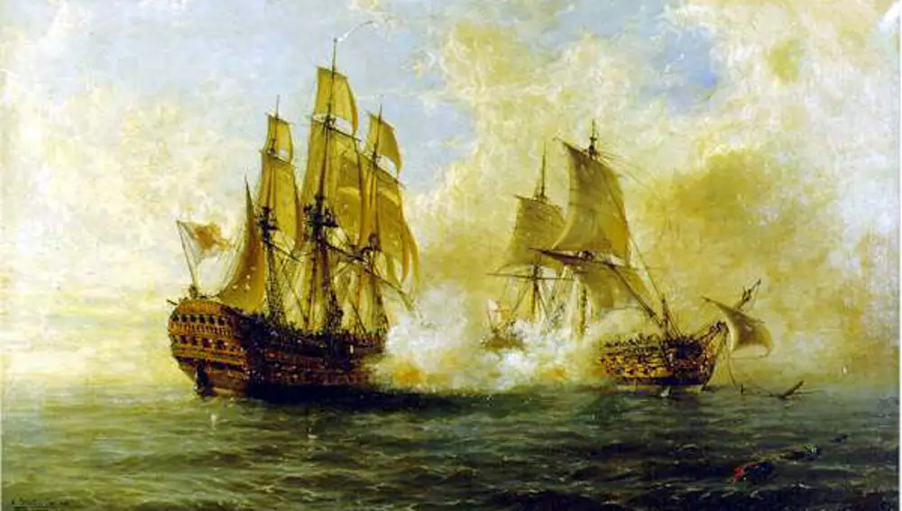 &quot;Combate del navío Glorioso con el británico Darmouth&quot; de Ángel Cortellini Sánchez