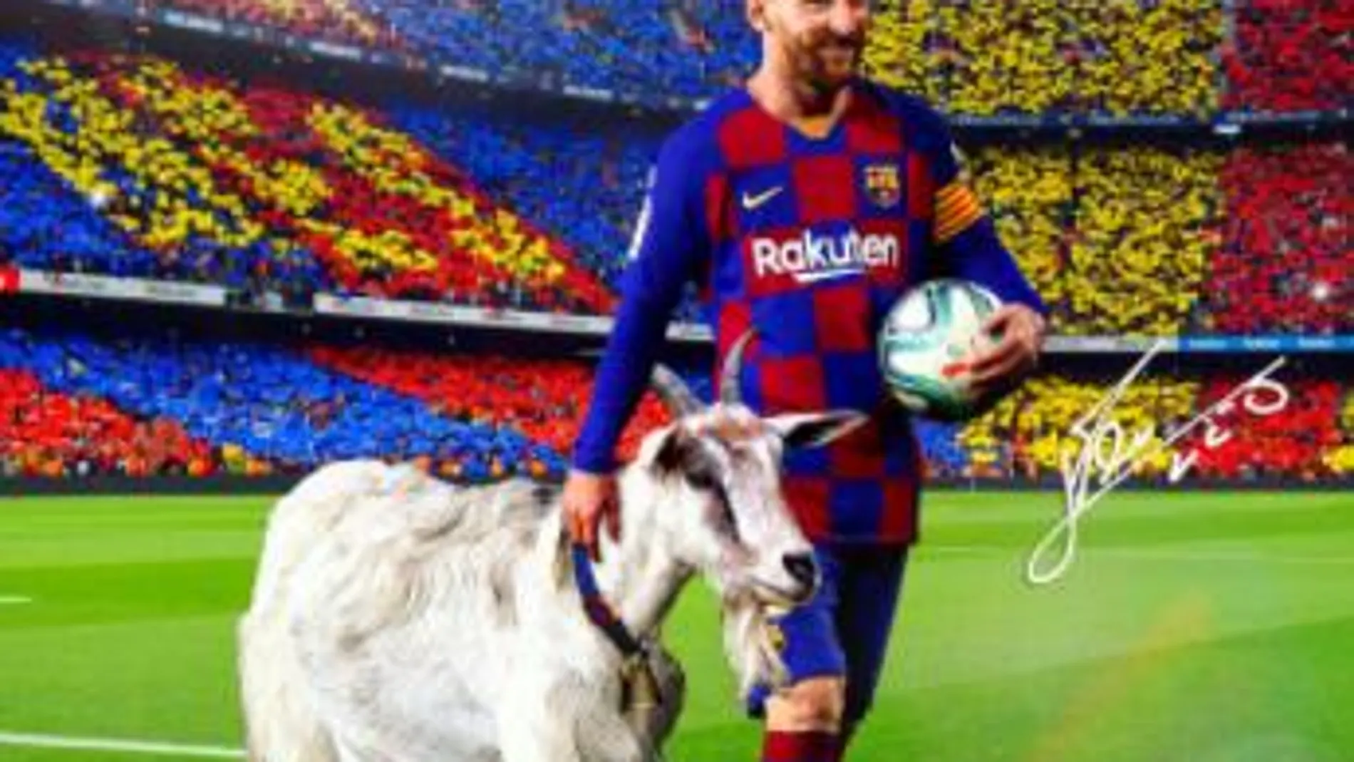 Un montaje de Messi junto a una cabra