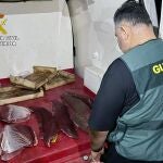 Un agente posa con parte del producto recuperado