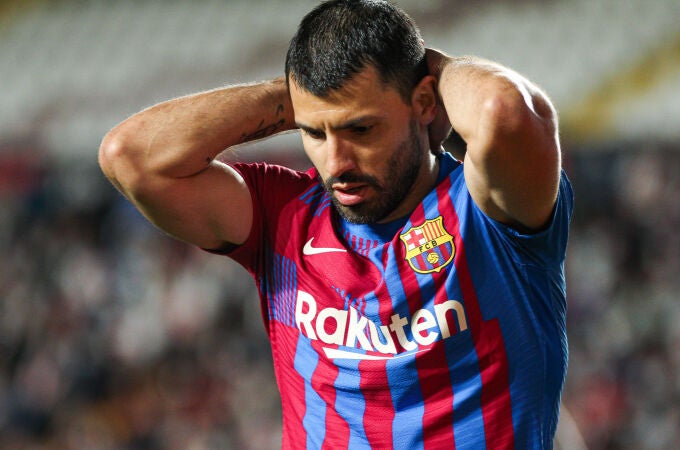 Sergio “Kun” Agüero en el FC Barcelona en un partido contra el Rayo Vallecano, el 27 de octubre de 2021.AFP7