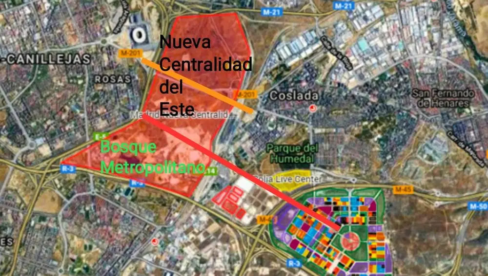Mapa de la Nueva Centralidad del Este, en Madrid