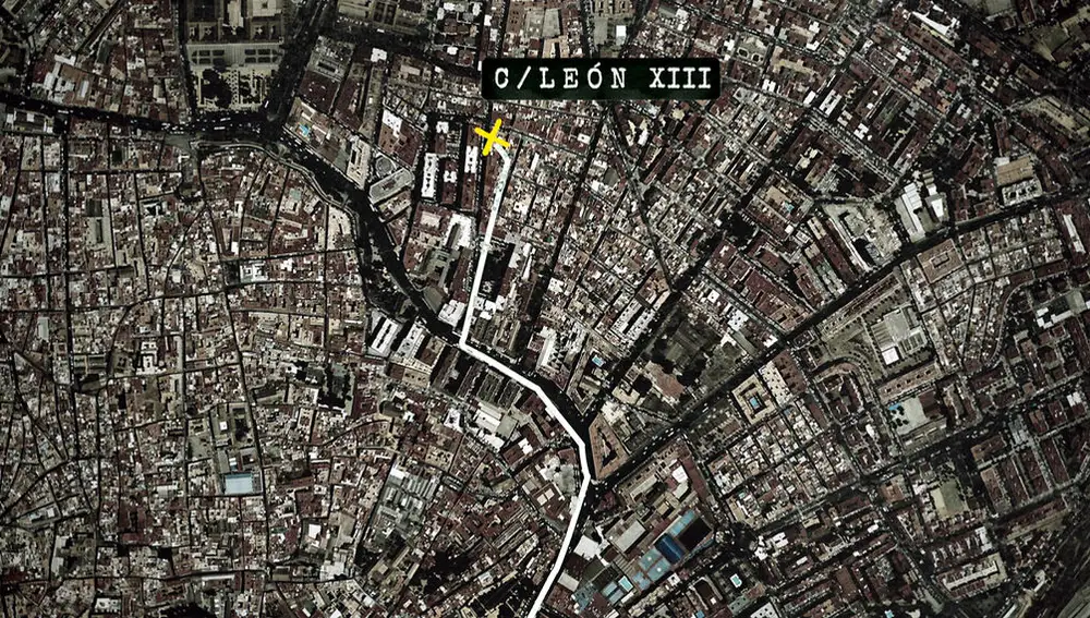 Mapa aéreo de Sevilla con el posible recorrido que pudo hacer Carcaño el día de la desaparición de Marta del Castillo