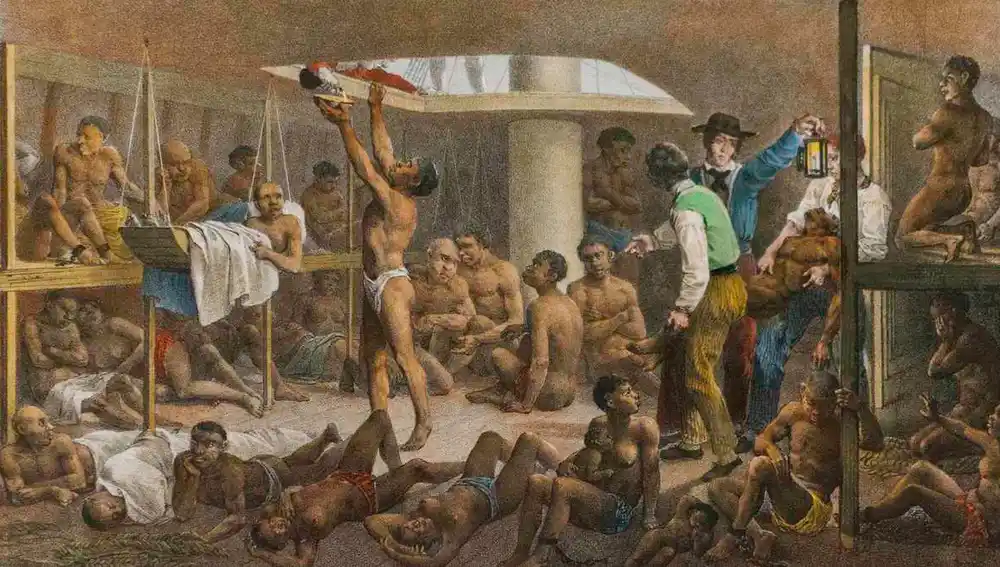 Grabado de J. M. Rugendas, de 1835, sobre un barco de esclavos brasileño